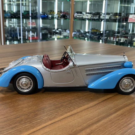 CMC Audi Front 225 Roadster 1935 1/18 Silver Blue Diecast Model Car - collectible scale model car