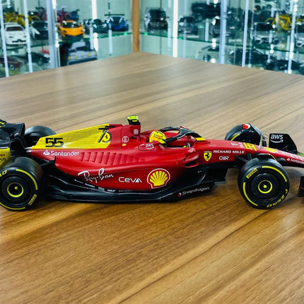 Bburago 1/18 Ferrari F1-75 C. Sainz #55 2022 Matt Red/Yellow Diecast Model - collectible scale model car