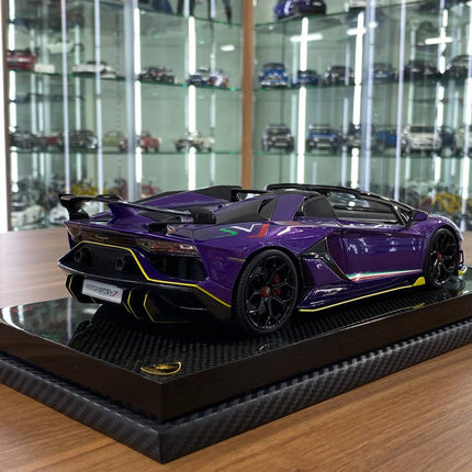 MR Collection 1/18 Resin Lamborghini Aventador Roadster SVJ Metallic Purple Italy Flag - fine detailed model replica