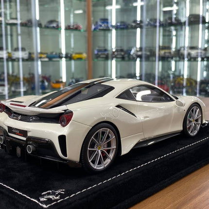 MR Collection Models Ferrari 488 Pista 1:18 Resin Model White/Black Stripes - fine detailed model replica