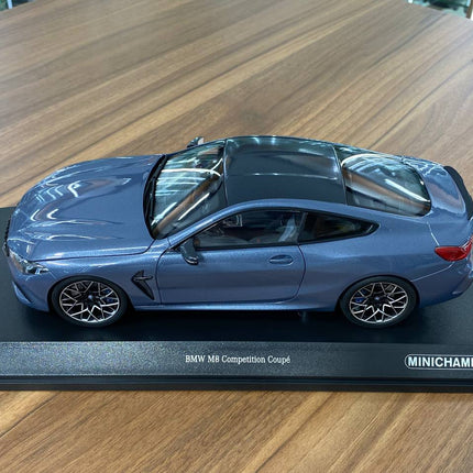 Minichamps BMW M8 Competition Coupe 2020 1:18 Metallic Blue Diecast Model - premium collector scale model