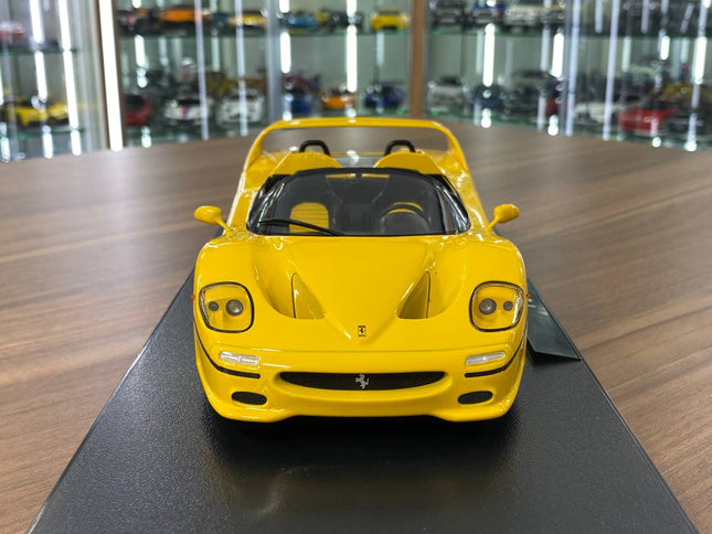 KK Scale Ferrari F50 1:18 Yellow Diecast Model Car - studio product photo of the scale model