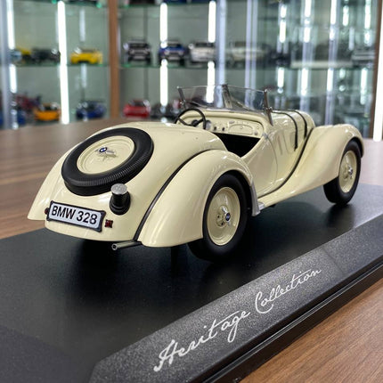 Minichamps BMW 328 Roadster 1938 1:18 White Diecast Model Car - fine detailed model replica
