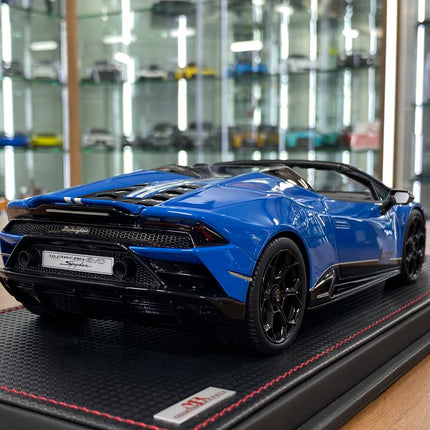 MR Collection 1/18 Lamborghini Huracan EVO Spyder Blu Le Mans Resin Model - showroom-quality model replica