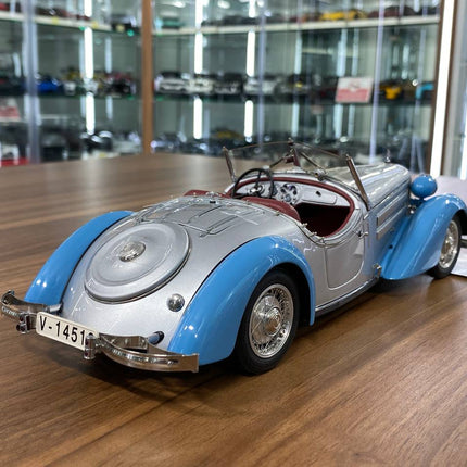 CMC Audi Front 225 Roadster 1935 1/18 Silver Blue Diecast Model Car - premium collector scale model
