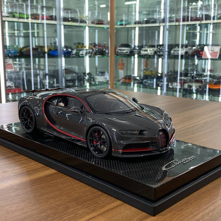 MR Collection Models Bugatti Chiron Sport with Open Wing 1/18 Grey Carbon Resin Model - detailed collector display model