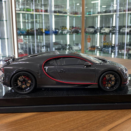 MR Collection Models Bugatti Chiron Sport with Open Wing 1/18 Grey Carbon Resin Model - collectible scale model car