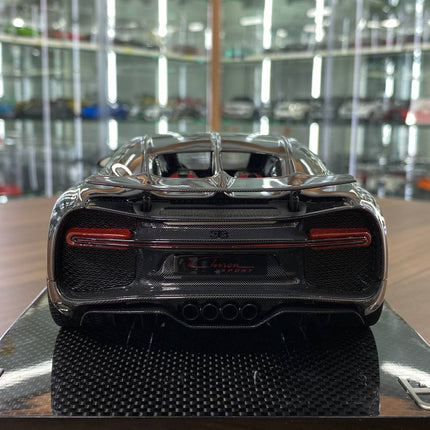 MR Collection Models Bugatti Chiron Sport with Open Wing 1/18 Grey Carbon Resin Model - premium collector scale model