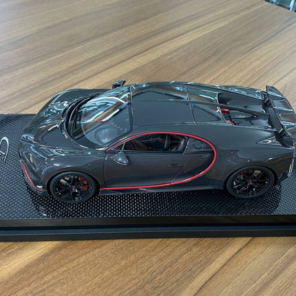 MR Collection Models Bugatti Chiron Sport with Open Wing 1/18 Grey Carbon Resin Model - scale model for display