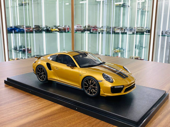 GT Spirit Porsche 911 Turbo S Resin Model 1/18 Gold Limited Edition - detailed collector display model