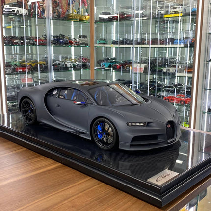 MR Collection Models Bugatti Chiron 1/8 Grey Matt Carbon Fiber Resin Model Car - detailed collector display model