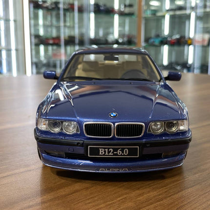 OttOMobile BMW Alpina B12 6.0 E38 1999 1:18 Resin Model Blue - studio product photo of the scale model