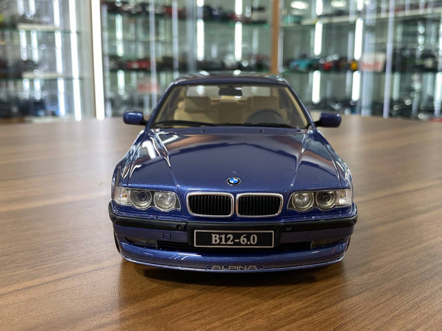 OttOMobile BMW Alpina B12 6.0 E38 1999 1:18 Resin Model Blue - studio product photo of the scale model
