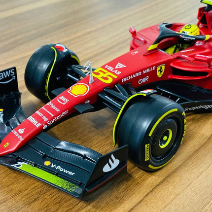 Bburago 1/18 Ferrari F1-75 C. Sainz #55 2022 Matt Red/Yellow Diecast Model - premium collector scale model