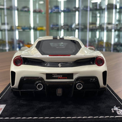 MR Collection Models Ferrari 488 Pista 1:18 Resin Model White/Black Stripes - premium collector scale model