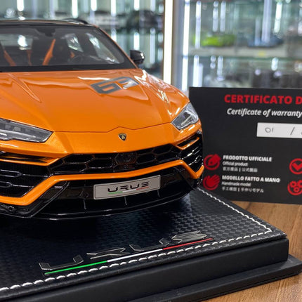 MR Collection Models Lamborghini Urus #63 1:18 Resin Model Orange Limited Edition - collector edition scale model