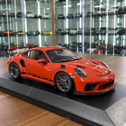 Minichamps Porsche 911 GT3 RS 2019 1:18 Orange Silver Diecast Model - detailed collector display model