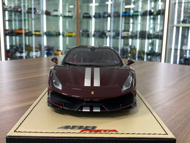 MR Collection 1:18 Ferrari 488 Pista Rubino Micalizzato Resin Model - studio product photo of the scale model