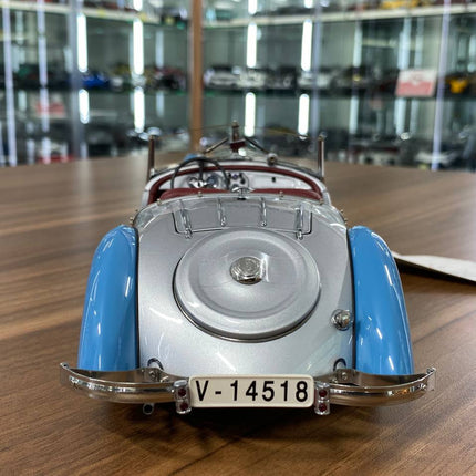 CMC Audi Front 225 Roadster 1935 1/18 Silver Blue Diecast Model Car - fine detailed model replica