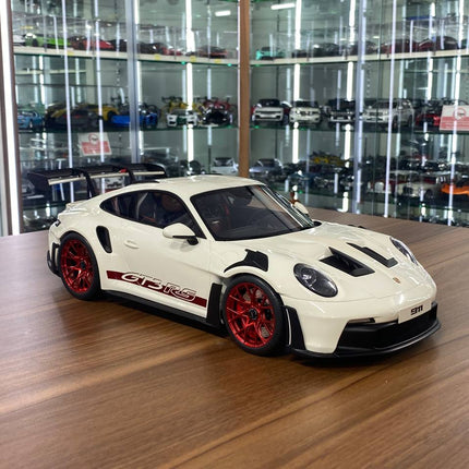 GT Spirit Porsche 911 (992) GT3 RS 1:12 Resin Model Car Off White Red Rim Limited Edition - detailed collector display model