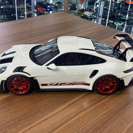 GT Spirit Porsche 911 (992) GT3 RS 1:12 Resin Model Car Off White Red Rim Limited Edition - scale model for display