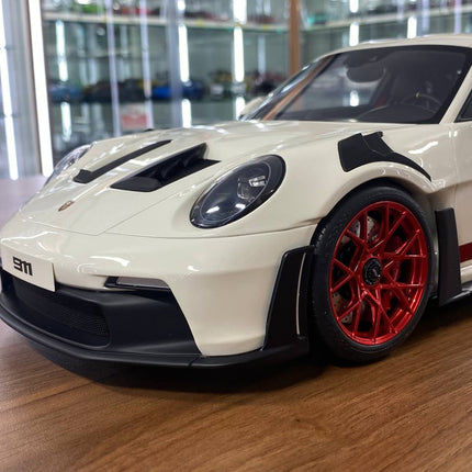 GT Spirit Porsche 911 (992) GT3 RS 1:12 Resin Model Car Off White Red Rim Limited Edition - detailed die-cast style model