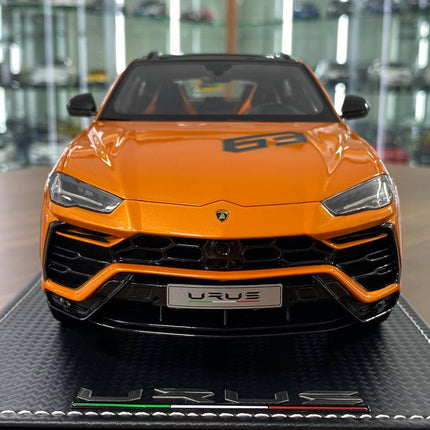 MR Collection Models Lamborghini Urus #63 1:18 Resin Model Orange Limited Edition - studio product photo of the scale model