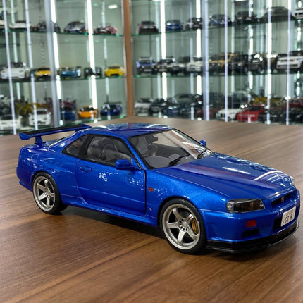 Solido 1/18 Nissan Skyline GT-R R34 Blue Diecast Model - detailed collector display model