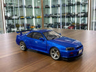 Solido 1/18 Nissan Skyline GT-R R34 Blue Diecast Model - detailed collector display model