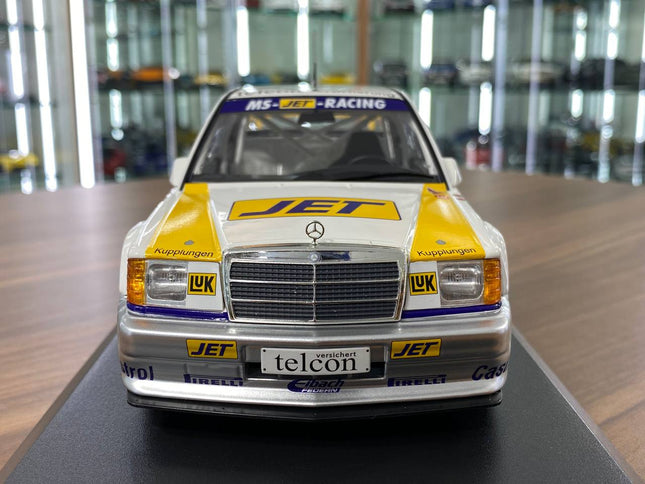 Minichamps Mercedes-Benz 190E Evo 1 1:18 Diecast Model MS-JET-Racing DTM 1990 - studio product photo of the scale model