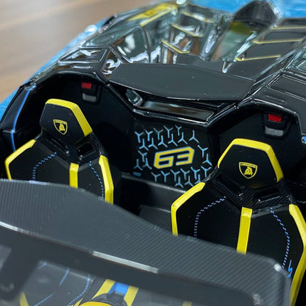 MR Collection 1:18 Lamborghini Aventador Roadster SVJ #63 Blue Yellow 1 of 1 Resin Model - showroom-quality model replica