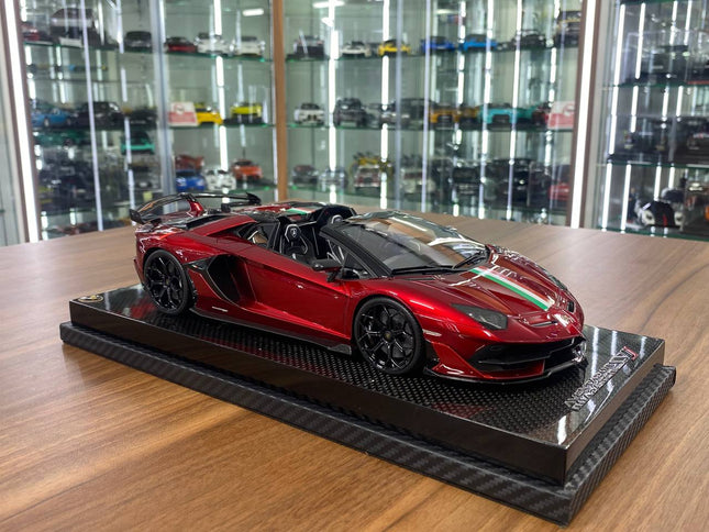 MR Collection 1/18 Lamborghini Aventador Roadster SVJ Red Italy Flag Resin Model - detailed collector display model