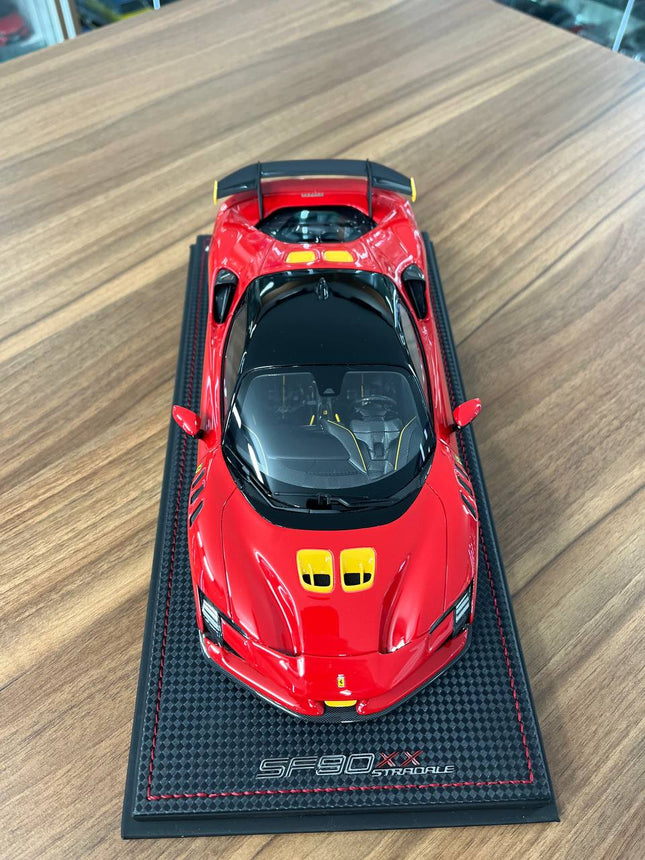 MR Collection 1:18 Ferrari SF90 XX Stradale Rosso Corsa Resin Model - studio product photo of the scale model