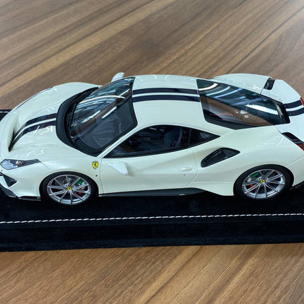 MR Collection Models Ferrari 488 Pista 1:18 Resin Model White/Black Stripes - detailed die-cast style model