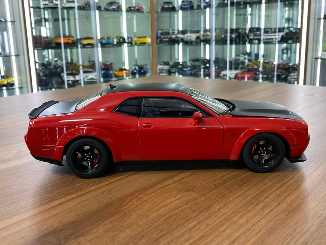 AutoArt Dodge Challenger SRT Demon Red 1:18 Diecast Model Car - studio product photo of the scale model