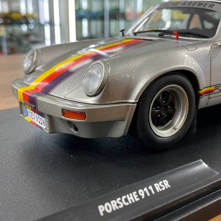 Solido Porsche 911 RSR-Kremer Design 1973 1:18 Diecast Model Car Silver - scale model for display