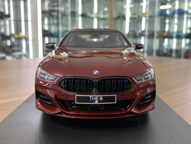 GT Spirit 1/18 BMW M850i Gran Coupe xDrive M Performance Diecast Model Dark Red - studio product photo of the scale model