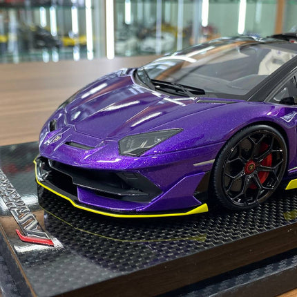 MR Collection 1/18 Resin Lamborghini Aventador Roadster SVJ Metallic Purple Italy Flag - scale model collectible piece
