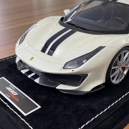 MR Collection Models Ferrari 488 Pista 1:18 Resin Model White/Black Stripes - hand-finished display model