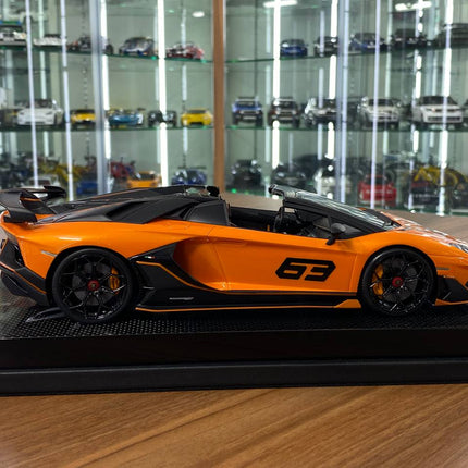 MR Collection Models Lamborghini Aventador Roadster SVJ 1:18 Arancio Atlas 63 Livery - collector edition scale model