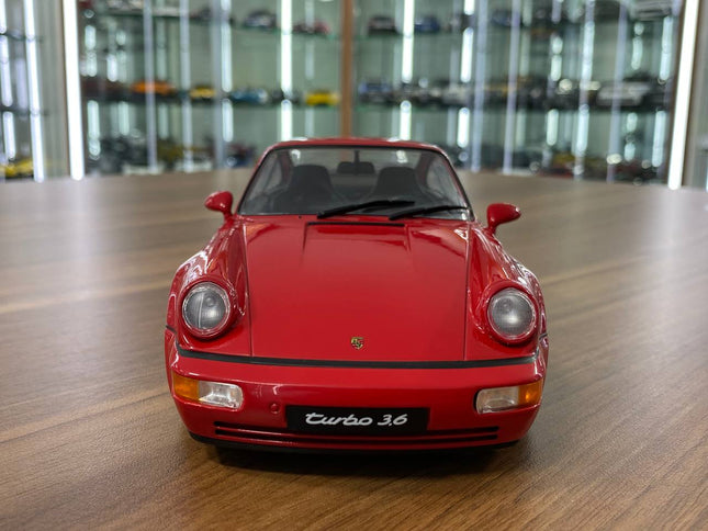 Solido 1/18 Diecast Porsche 911 964 Turbo 3.6 Roughe 1990 Dark Red Model Car - studio product photo of the scale model