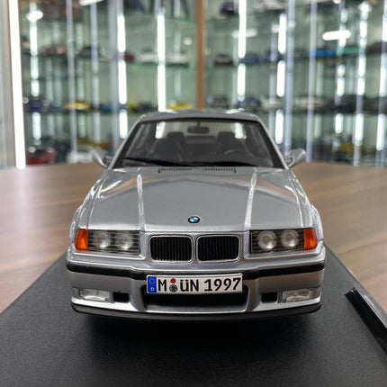 Solido BMW M3 E36 Coupe 1990 1:18 Diecast Model Car Artic Silver - studio product photo of the scale model