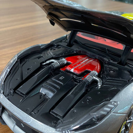 Bburago Signature Series Ferrari 812 Competizione 1:18 Diecast Model Car Grey Yellow Stripe - collector edition scale model