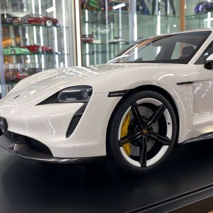 1/8 Resin MINICHAMPS Porsche Taycan Turbo S 2020 Pearl White - showroom-quality model replica