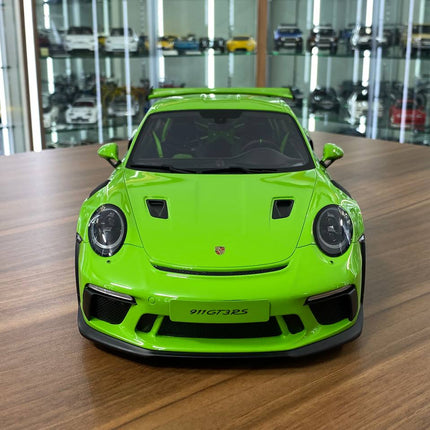 GT Spirit 1:12 Porsche 911 (991.2) GT3 RS Resin Model Lizard Green - studio product photo of the scale model