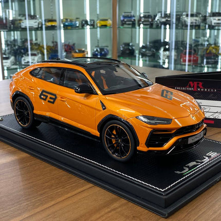 MR Collection Models Lamborghini Urus #63 1:18 Resin Model Orange Limited Edition - detailed collector display model