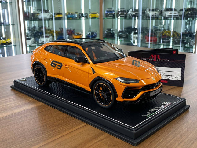 MR Collection Models Lamborghini Urus #63 1:18 Resin Model Orange Limited Edition - detailed collector display model