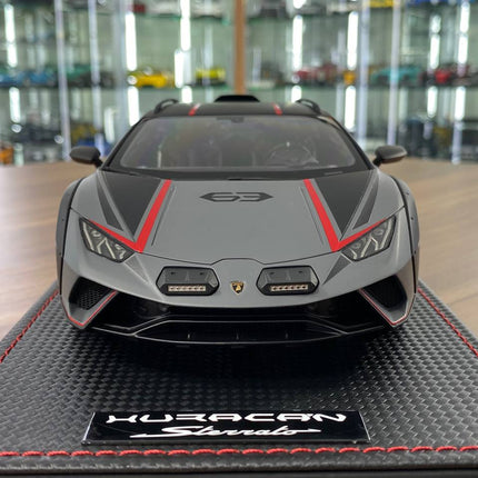 MR Collection 1/18 Lamborghini Huracan Sterrato Resin Model Grigio Vulcano - studio product photo of the scale model
