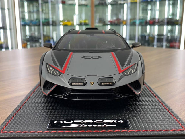 MR Collection 1/18 Lamborghini Huracan Sterrato Resin Model Grigio Vulcano - studio product photo of the scale model