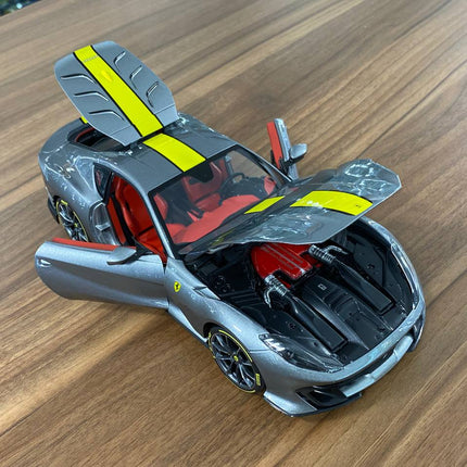 Bburago Signature Series Ferrari 812 Competizione 1:18 Diecast Model Car Grey Yellow Stripe - showroom-quality model replica